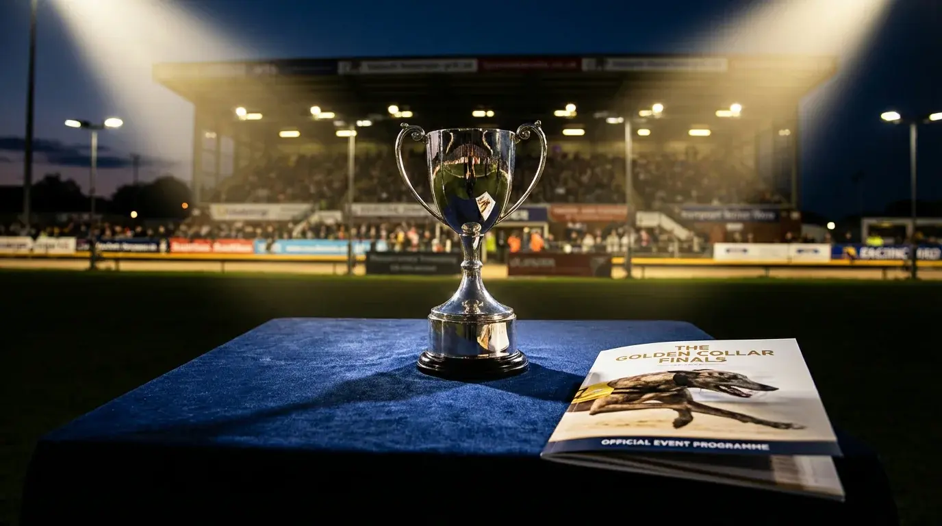 Trophy and programme for a major UK greyhound racing competition